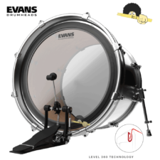 Pele para bumbo 22"-  Evans Emad Clear com 2 Anéis Abafadores Level 360º