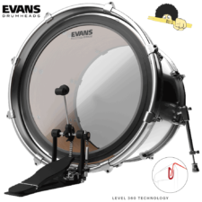 Pele para bumbo 24" - Evans Emad2 Clear com 2 Anéis Abafadores e Filme Duplo - Level 360º