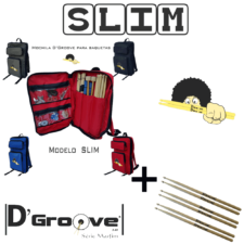 Kit mochila de baquetas (Slim) + 3 Pares de baquetas D’Groove Marfim