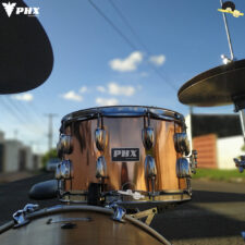 Caixa para bateria - PHX Music Cobre Escovado 14"x8" - Casco em Basswood e aros Triplo Flange