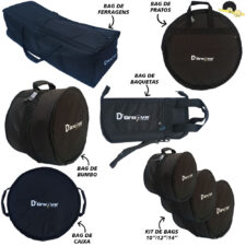 Kit de Bags D'Groove Standard Series ROBUSTO com 8 peças: Tambores + Ferragens + Baquetas + Pratos