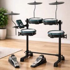 Bateria Eletrônica E-Force Odery EF2-V1 All Black Cascos de Madeira, Peles Mesh e Bluetooth