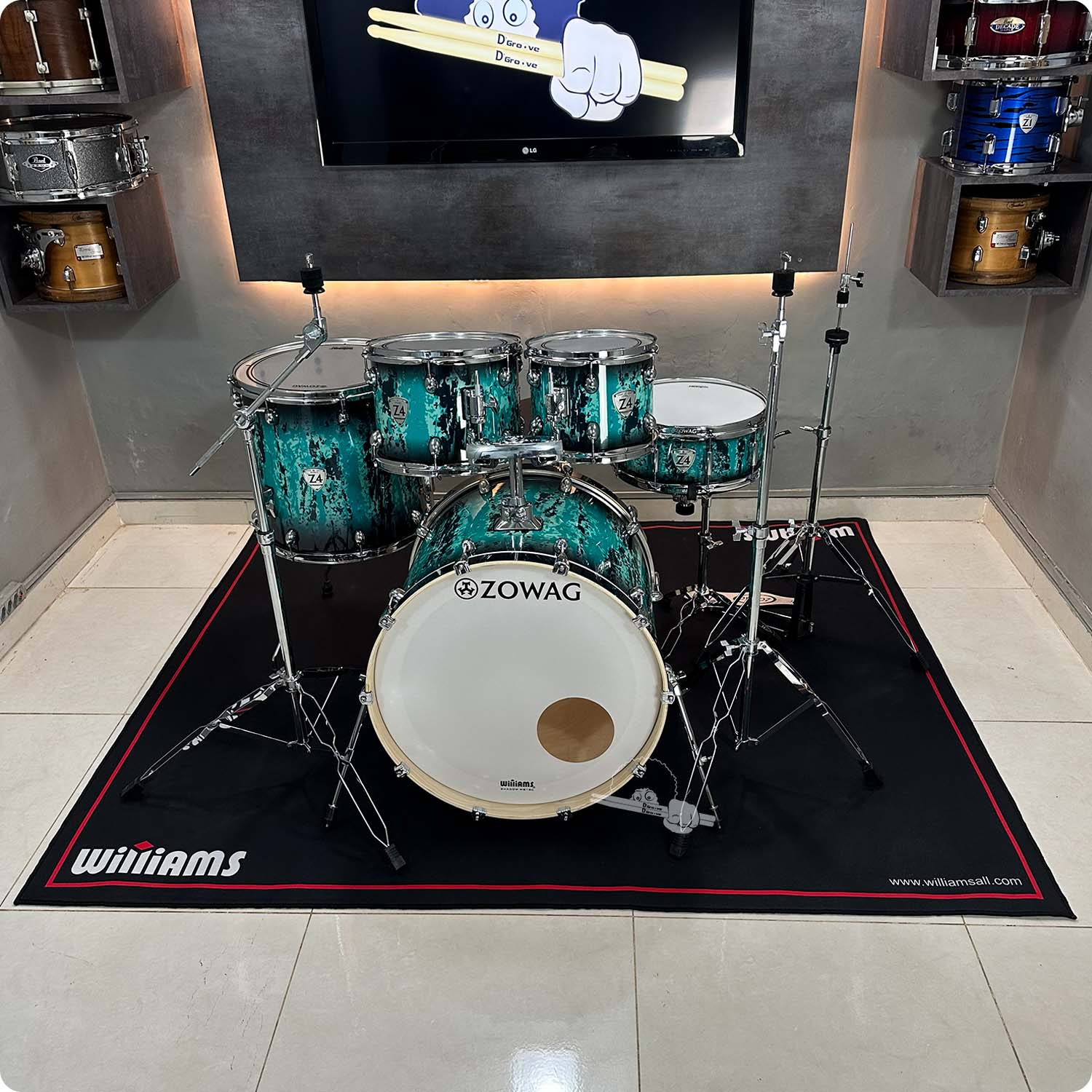 Tapete para bateria Williams WDR-2016-BL preto de 200 x 160 cm
