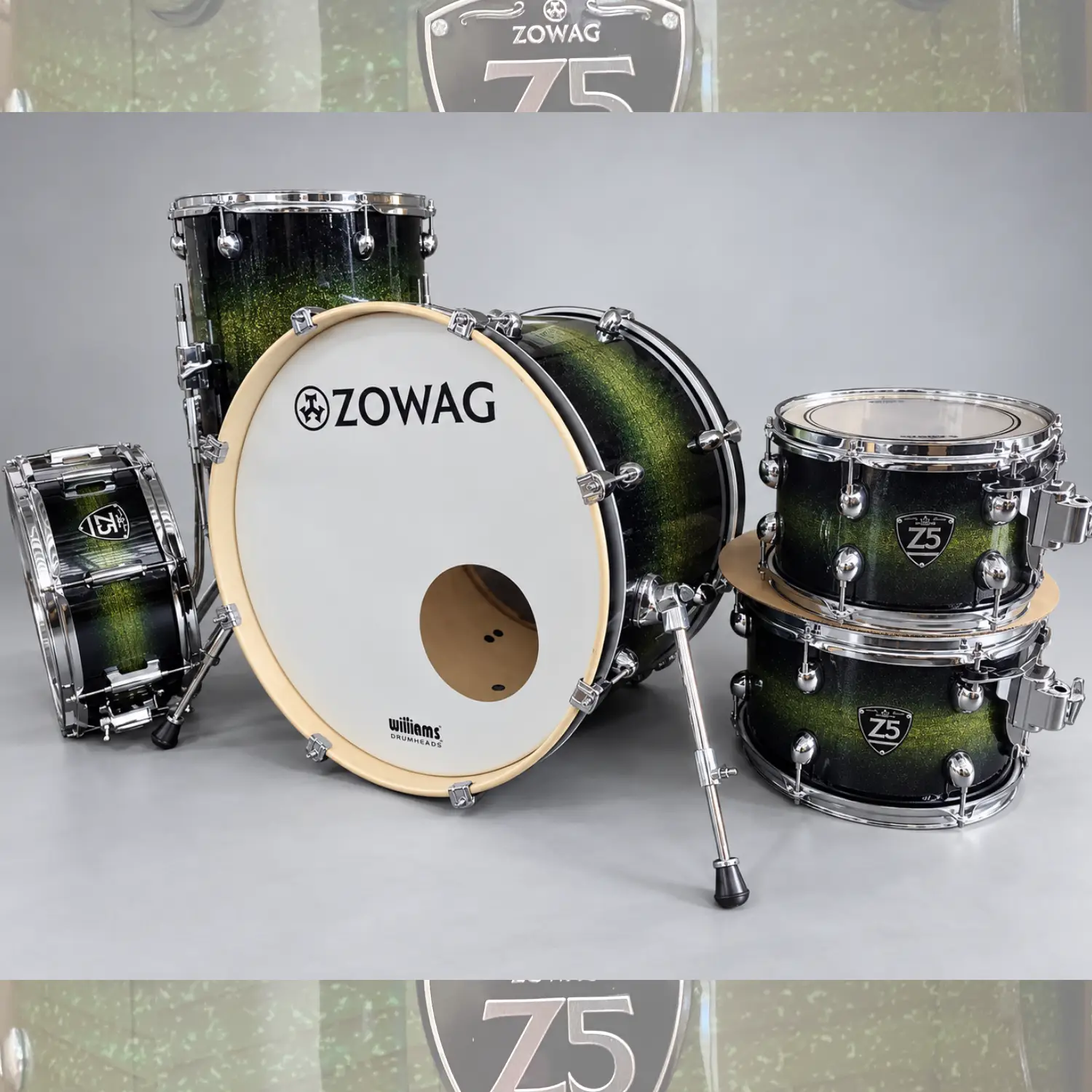 Bateria acústica Zowag Z5 Rock Wood Green Fade com bumbo de 22"